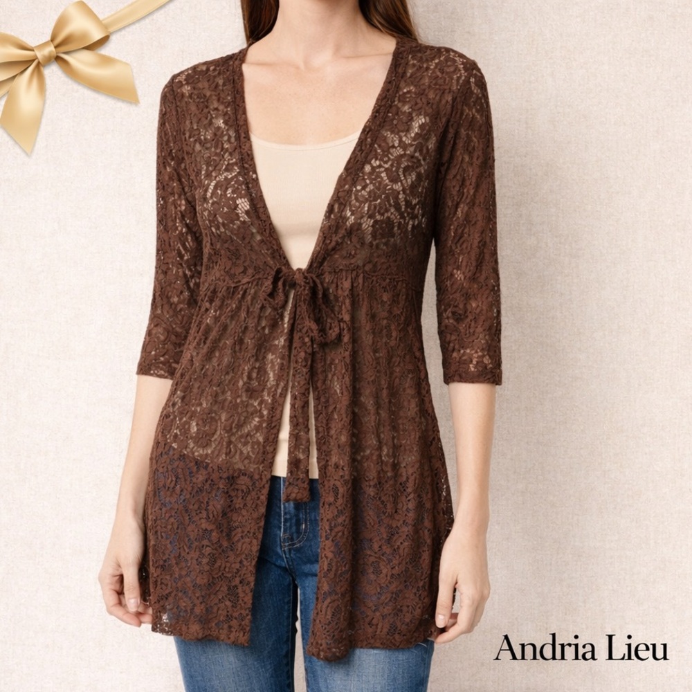 Vintage Andria Lieu Lace Cover with Front Empire Tie Sz Small Vintage